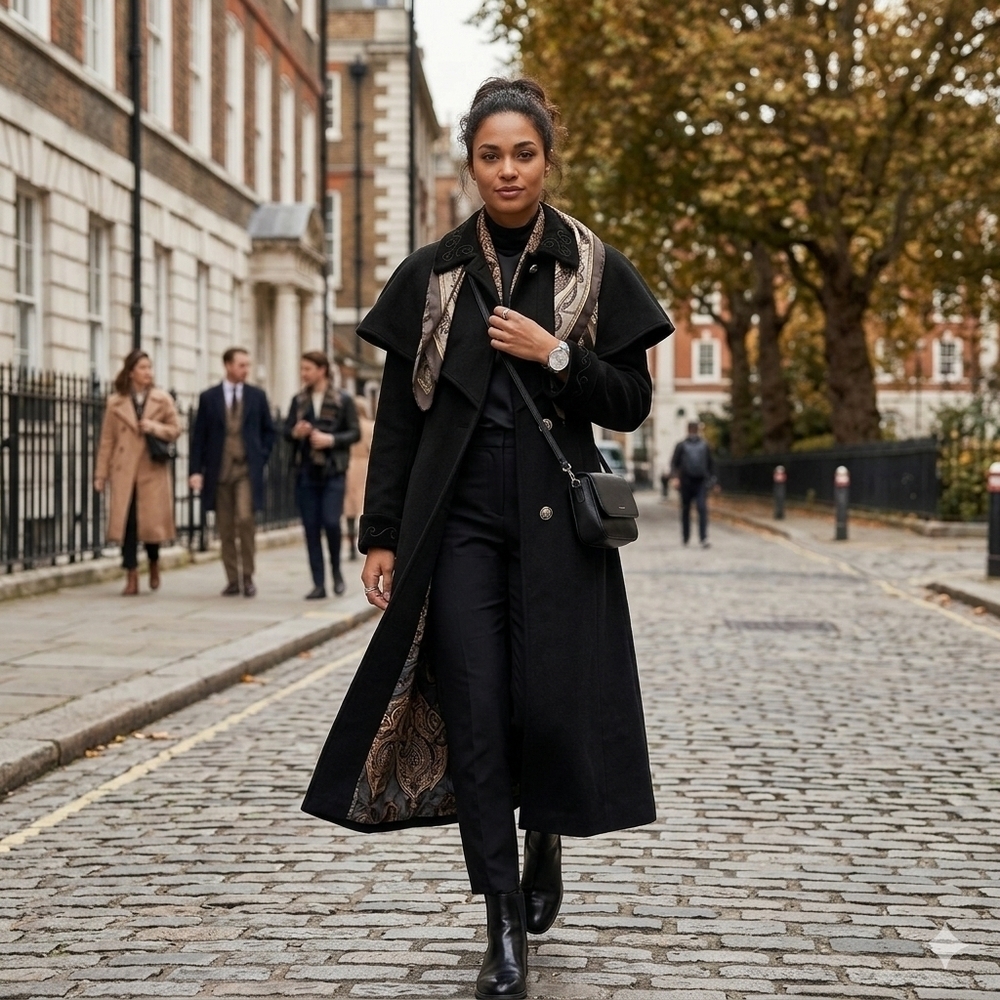 Vintage 80s Casey & Max Black Wool Capelet Maxi Trench Coat | Sherlock Gothic 6P